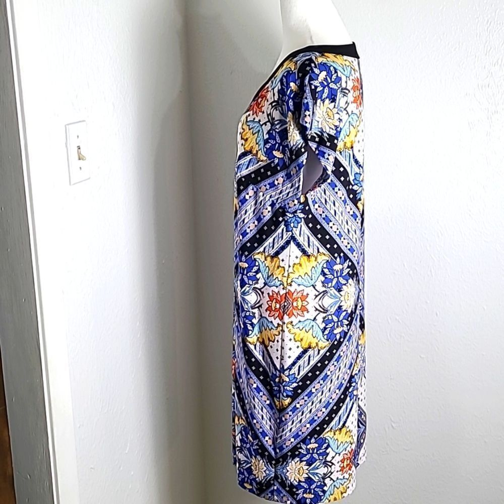 Laundry by Shelli Segal Blue & Yellow Floral Dress with Black Trim, Size Medium - Picture 5 of 9